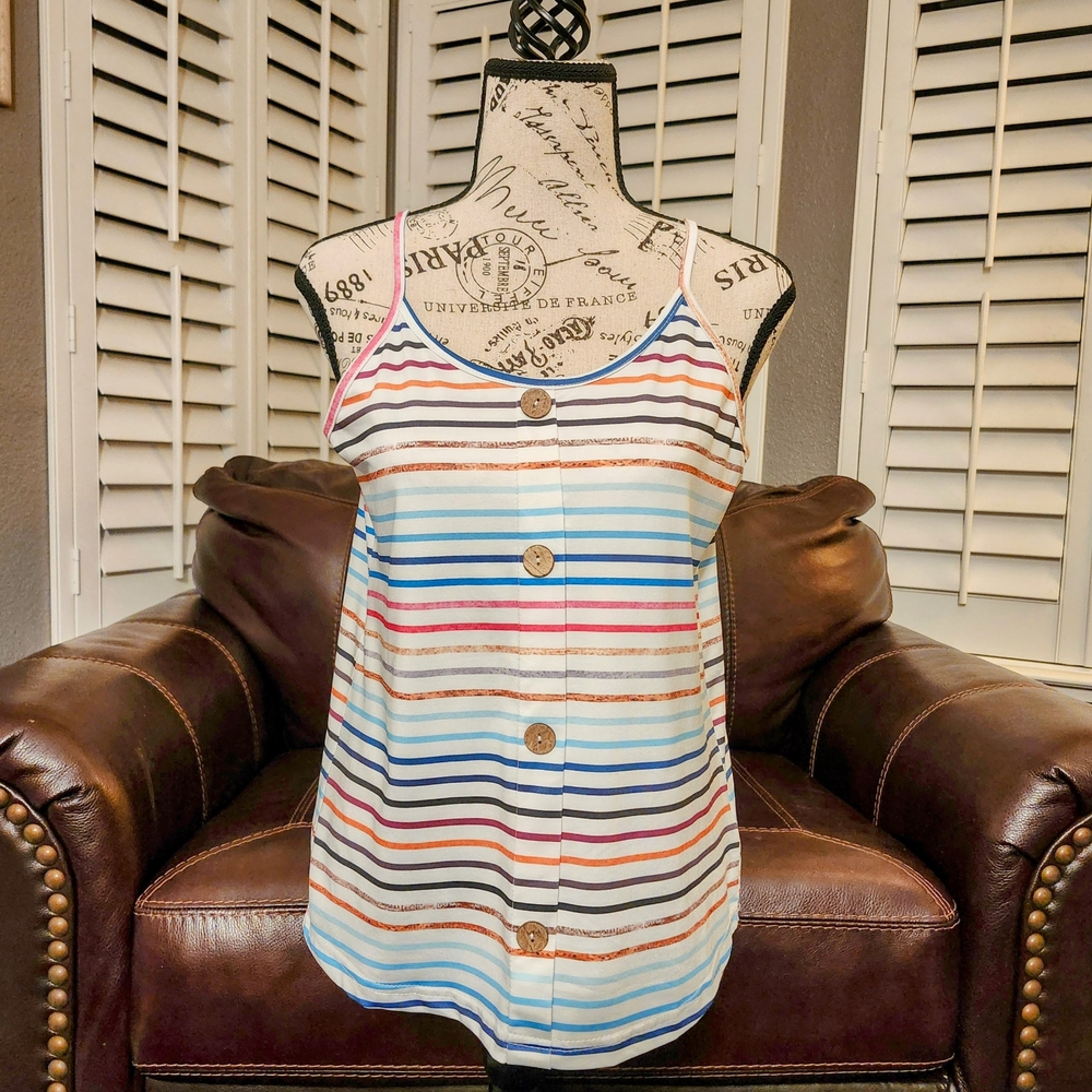 Striped Buttoned Tank Top